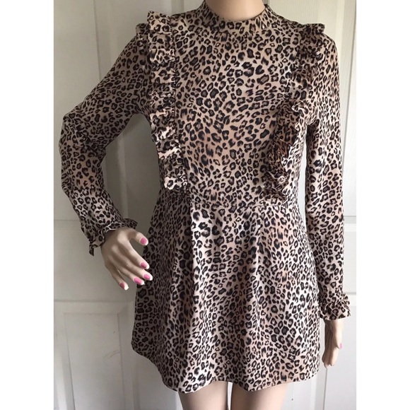 topshop leopard print ruffle dress